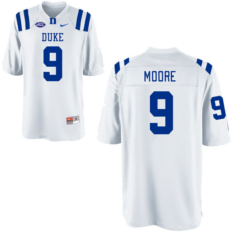 Men #9 Jaquez Moore Duke Blue Devils College Football Jerseys Stitched-White - Click Image to Close